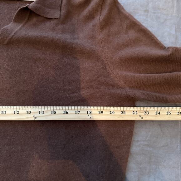 The Commons 100% Cashmere Sweater Polo Johnny Collar Brown Size XL - Picture 3 of 8